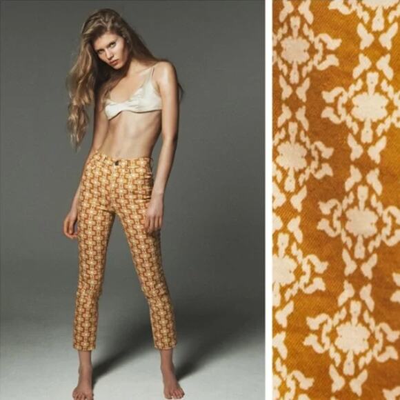 Zara Pants - New ZARA ZW The Dreed Flare Jeans Orange High Waist Printed Denim Size 2